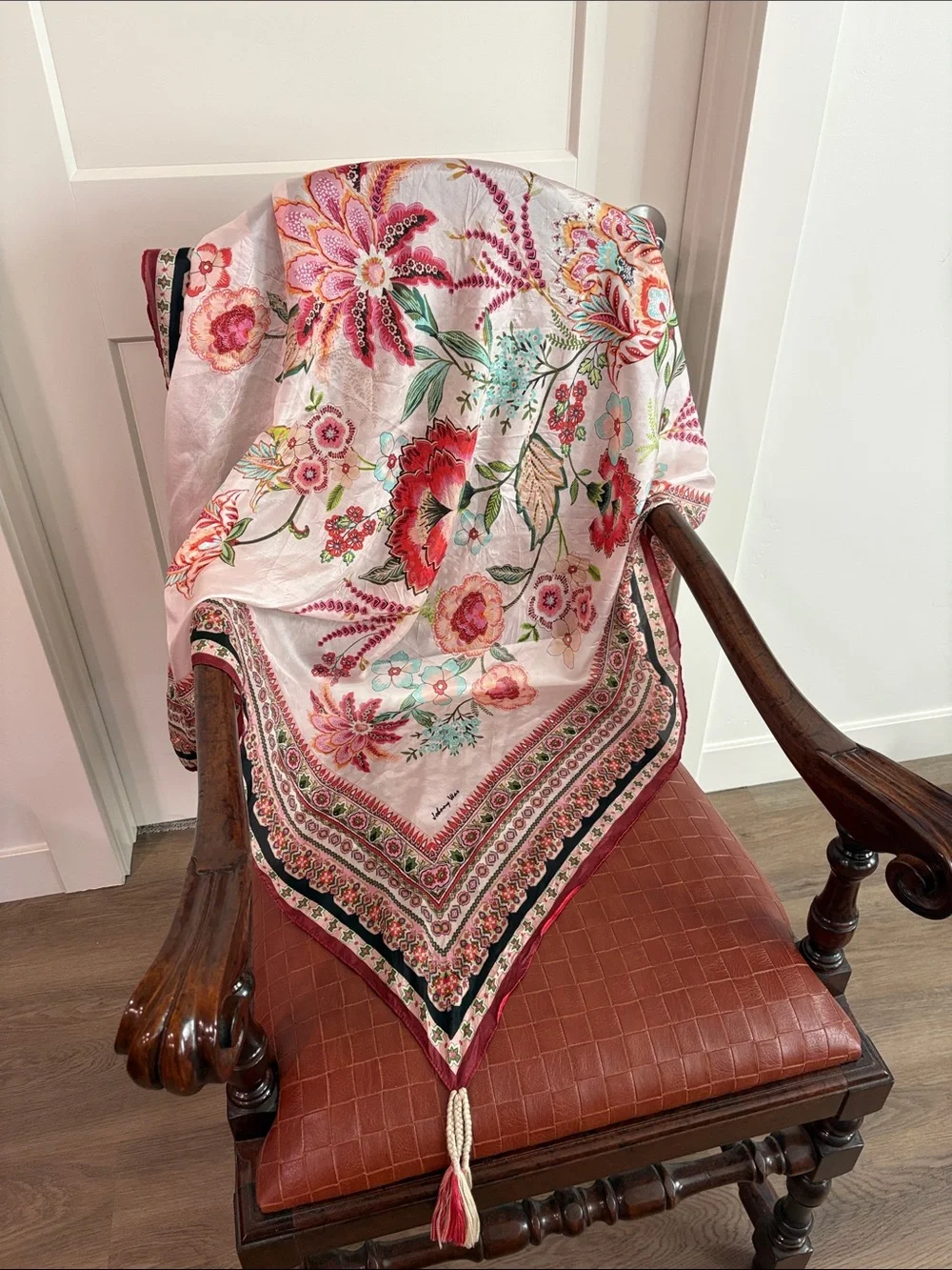 Johnny Was 100% Silk Floral Scarf—GORGEOUS! Reds, Pinks, Greens & More. EUC! - Picture 1 of 6